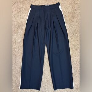 Victoria Beckham Navy and White Wide Leg Trousers with slit pockets, size 4.
